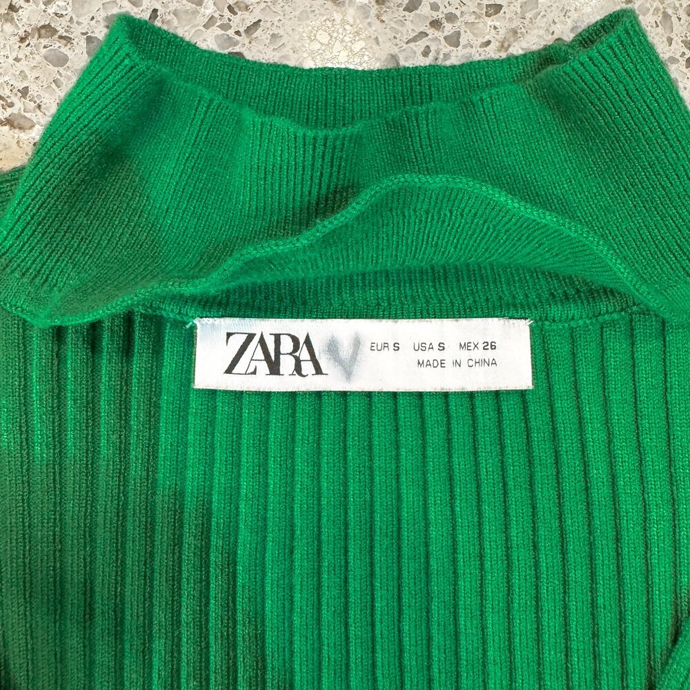 ZARA Ribbed Knit Cut-Out Cropped Sweater Green Wrap Front Women's Size S - Picture 6 of 10